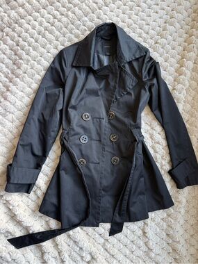 Express Black Double-Breasted Trench Coat with Belt